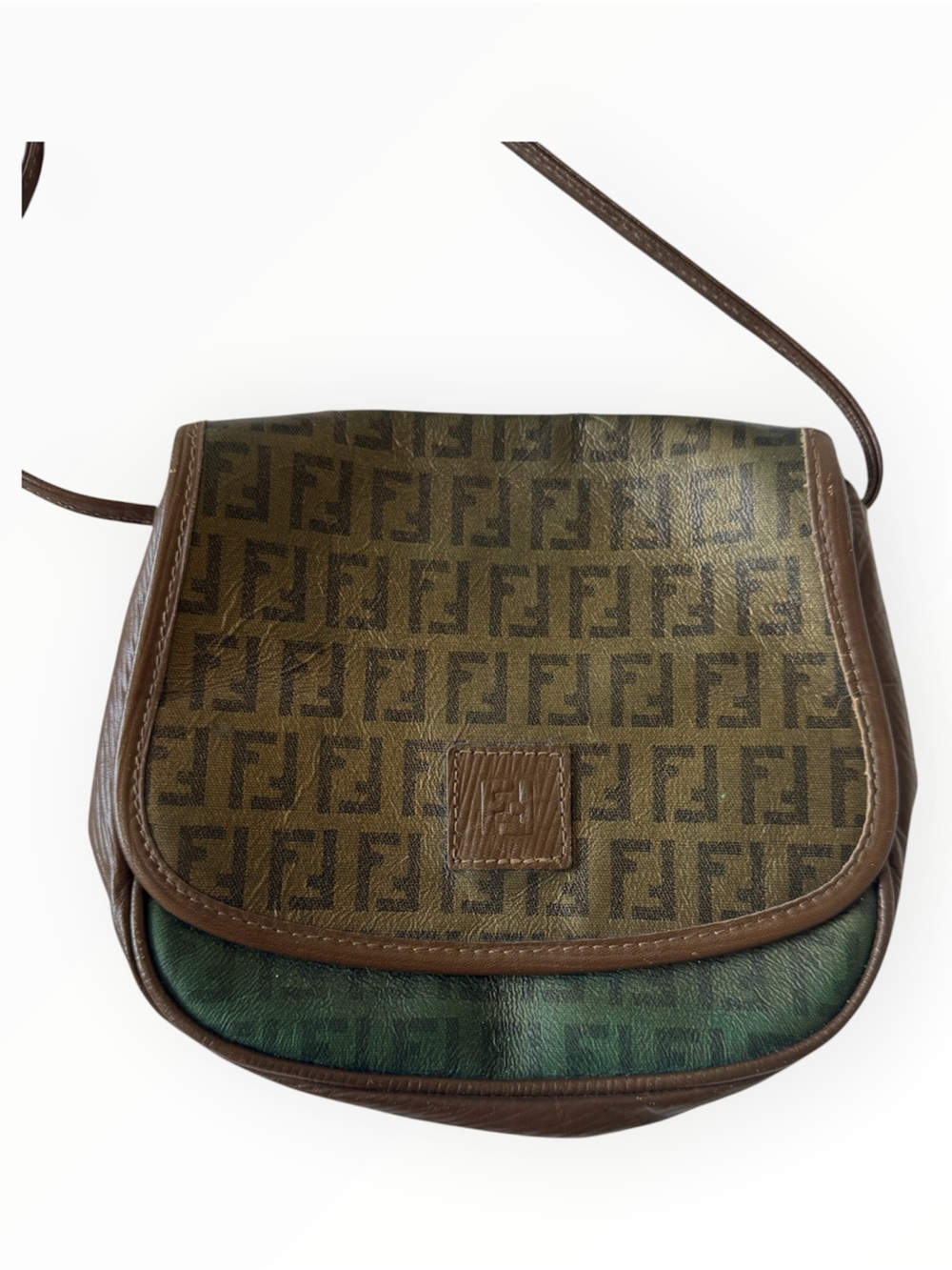 Vintage Fendi Rare Brown and Green Crossbody Bag